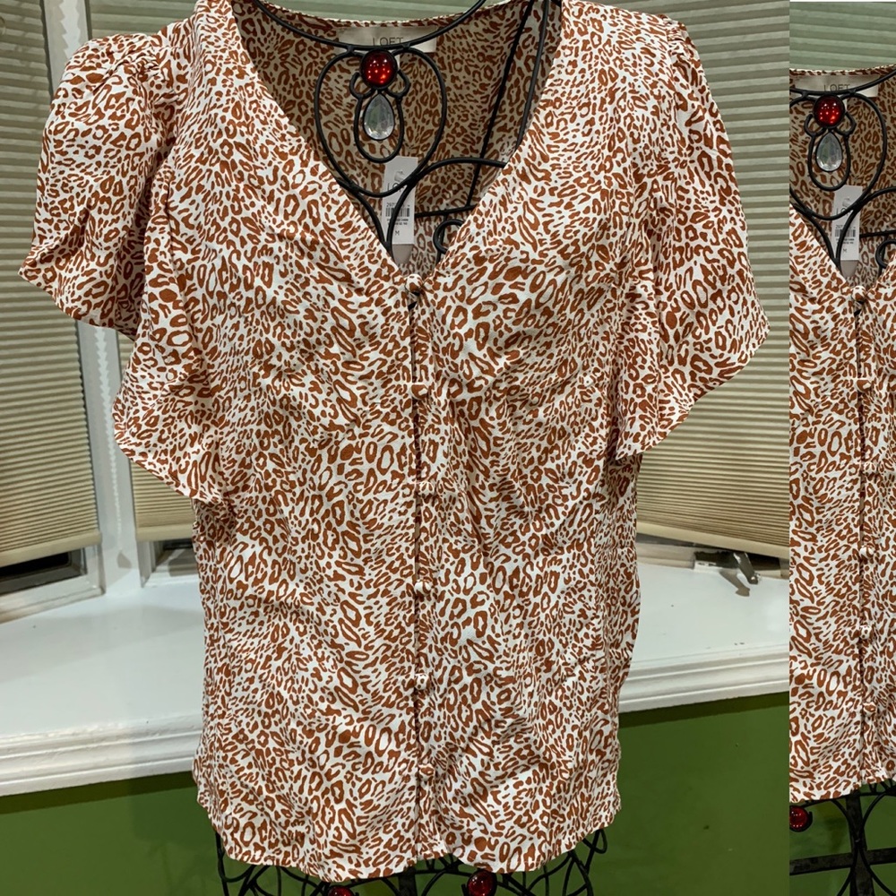 LOFT Animal Print Cheetah Button Down Blouse